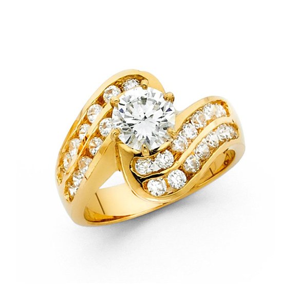 New Solid 14K Yellow 1CT Round CZ Engagement Ring